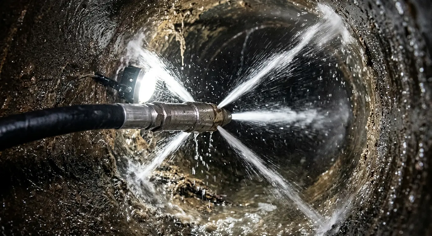 High-pressure hydro jetting nozzle cleaning sewer pipe for Trenchless Sewer Repair in Tualatin